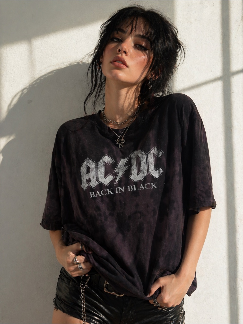 AC/DC Black Tie-Dye Back In Black Graphic Tee
